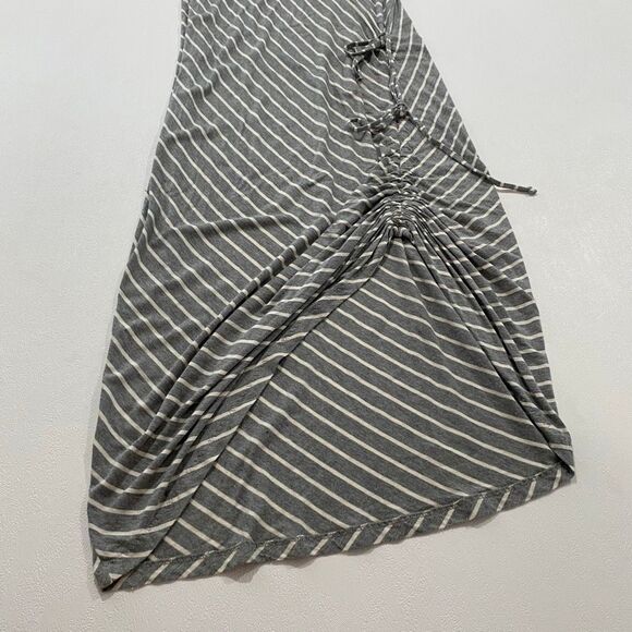 Athleta Striped Maxi Dress Small | Gray Ruched Side Slit Casual Travel Dress - Picture 6 of 6
